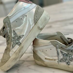 🩷 GOLDEN GOOSE MID White Pearl Glitter Pink - like NEW! 36 6 Now in Stores! 🩷